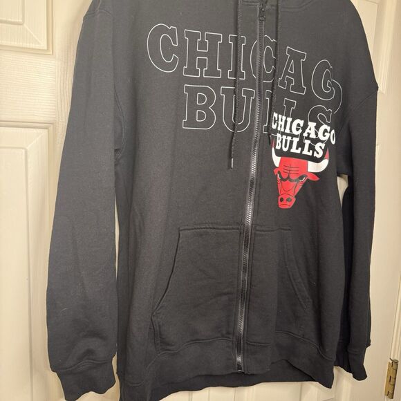 Chicago Bulls Hoodie Women’s Full-Zip Soft Fleece Long-Sleeve Black Large - Picture 3 of 8